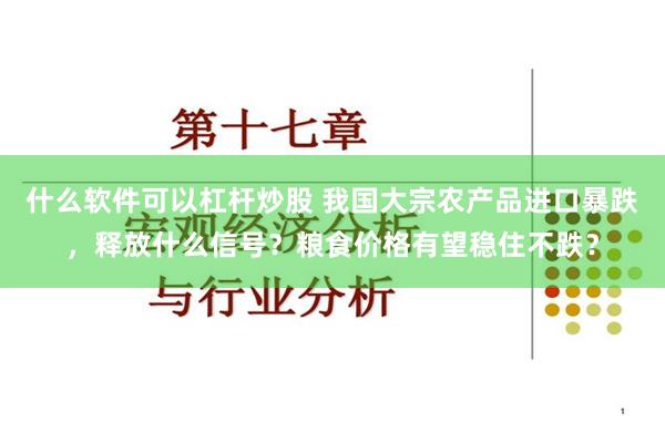 什么软件可以杠杆炒股 我国大宗农产品进口暴跌，释放什么信号？粮食价格有望稳住不跌？