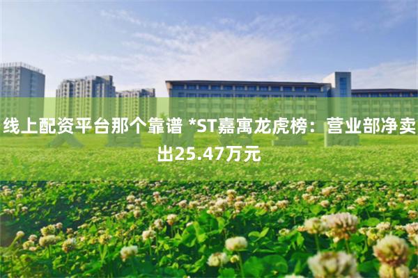 线上配资平台那个靠谱 *ST嘉寓龙虎榜：营业部净卖出25.47万元