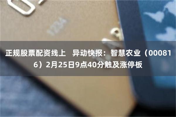 正规股票配资线上   异动快报：智慧农业（000816）2月25日9点40分触及涨停板